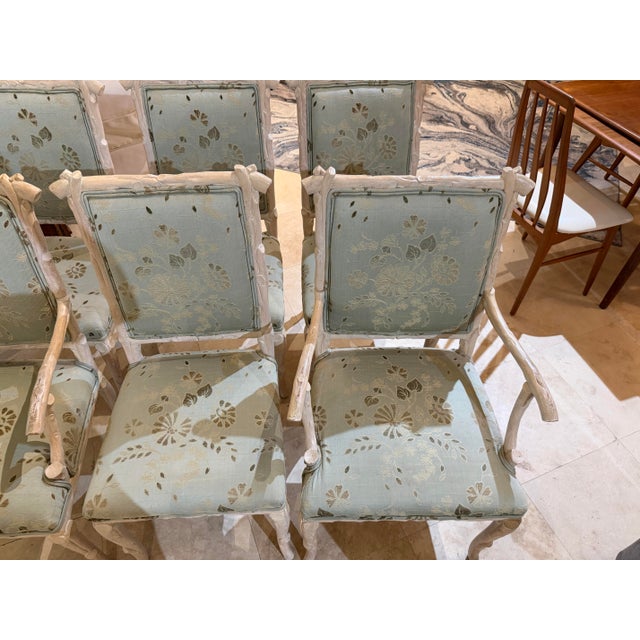 Late 20th Century Late 20th Century Italian Regency Carved Faux Bois Cerused Dining Chairs - Set of 6 For Sale - Image 5 of 9