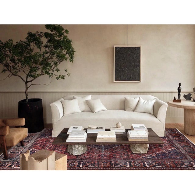 1950s 1950 6'9"x10'0" Bossa Nova Red Soft Wool Hand Knotted Vintage Persian Joshagan Rug For Sale - Image 5 of 12