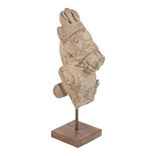 Antique Indian Carved Teakwood Horse Head Corbel on Stand For Sale