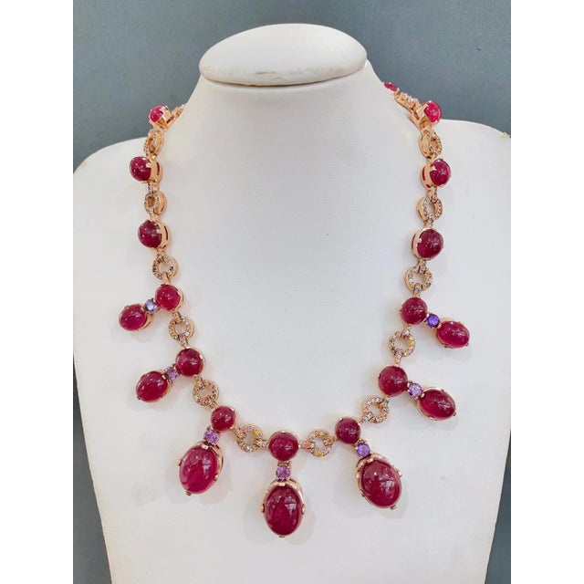 Traditional Bochic "Capri" Vintage Ruby, Amethyst & Sapphire Necklace 18K Gold & Silver For Sale - Image 3 of 18