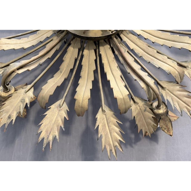 Metal Spanish Ceiling Lamp with Gilded Iron and Floral Motif, 1950s For Sale - Image 7 of 9