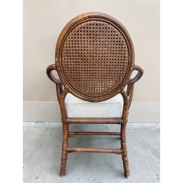 Vintage Rattan & Cane Oval-Back Dining Chairs, Newly Upholstered | Set of 6 For Sale - Image 11 of 15