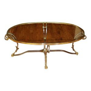 1980s Labarge Steel and Brass Hollywood Regency Jansen Style Glass Top Coffee Table