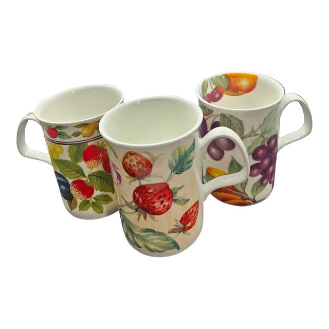 Vintage Roy Kirkham Orchard Fine Bone China Mugs, Set of Three, Made in England For Sale