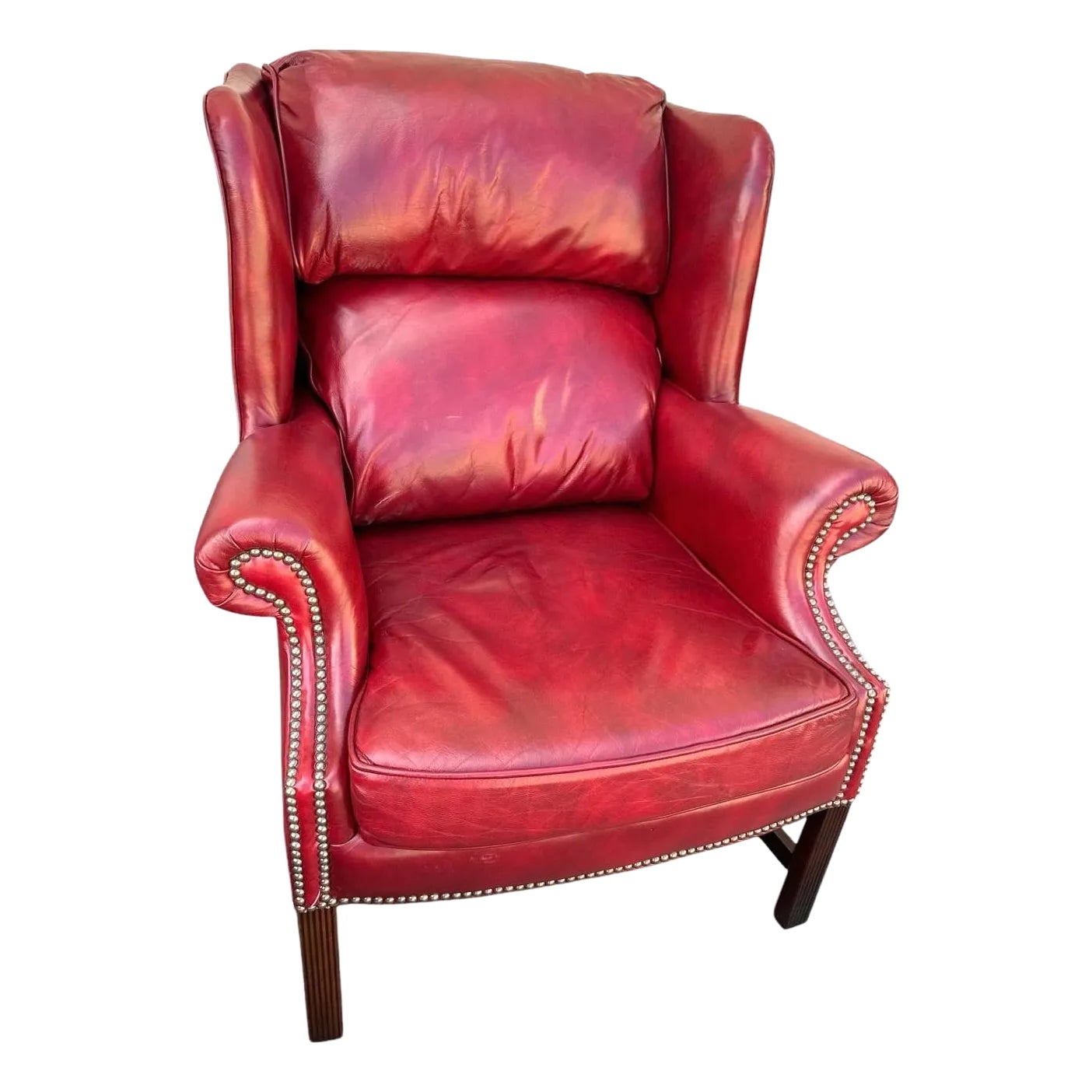 Cherry Red Leather and Mahogany Wingback Chair From St. Timothy of ...