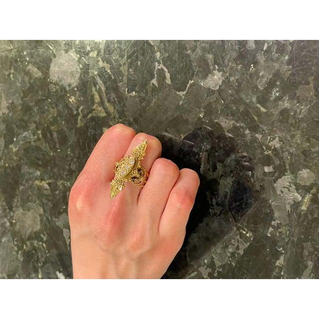 Metal 14 Karat Yellow Gold and Three Diamond Freeform Ring For Sale - Image 7 of 12