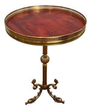 1940s Brass and red celluloid pedestal table by Maison Jansen