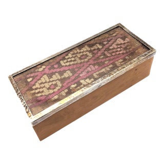 Vintage Handcarved Peruvian Wood, Silver and Textile Box For Sale