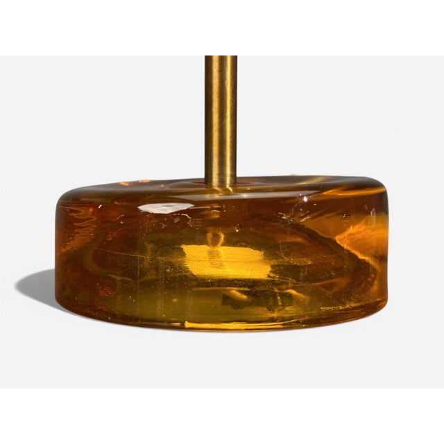 Metal Nybro Armaturfabrik, Table Lamps, Amber Glass, Brass, Sweden, 1970s For Sale - Image 7 of 8