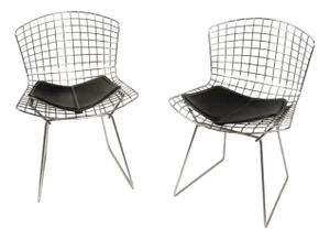 Pair Mid Century Modern Knoll Studio Steel Side Chairs & Pads Harry Bertoia 1970