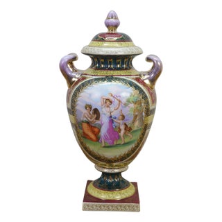 Antique Austrian Royal Vienna Beehive Classical Mantel Vase Trophy Urn 14" For Sale