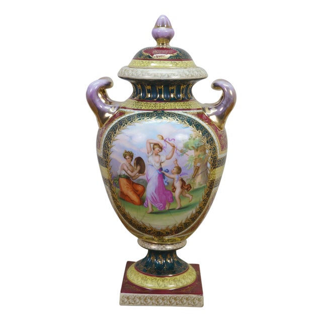 Antique Austrian Royal Vienna Beehive Classical Mantel Vase Trophy Urn 14" For Sale