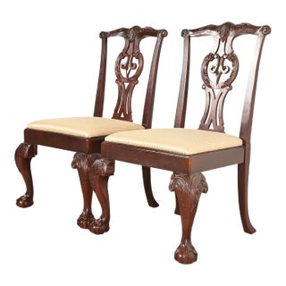 Baker Furniture Chippendale Carved Mahogany Side Chairs or Dining Chairs, Pair For Sale