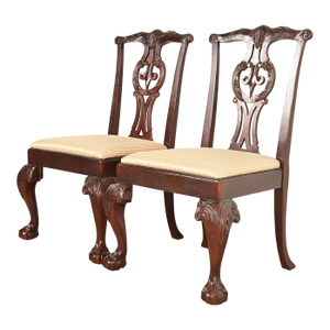Baker Furniture Chippendale Carved Mahogany Side Chairs or Dining Chairs, Pair
