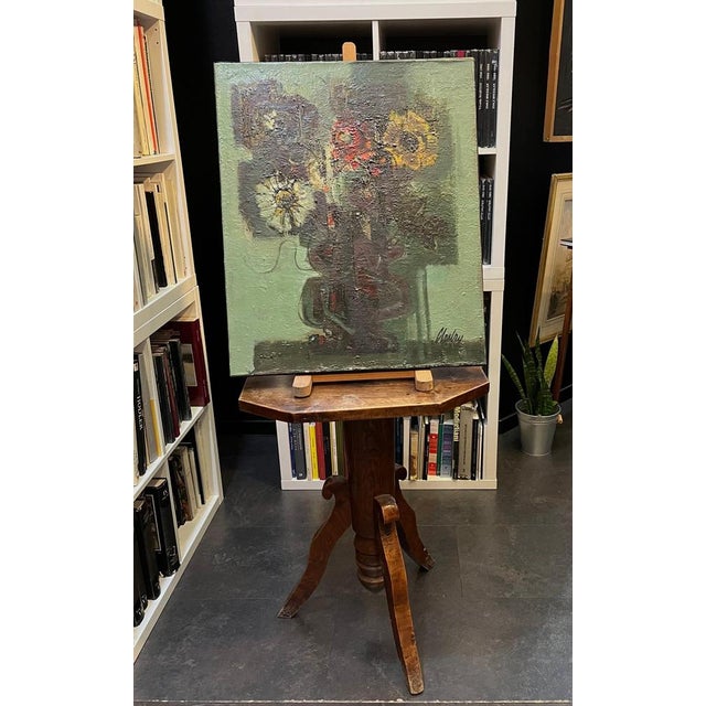 Green Frank Chabry, Flowers in a Vase, Oil on Canvas, 1968 For Sale - Image 8 of 10