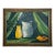 Vintage Modern Expressionism Still Life Gold Framed Original Oil Painting, Green, Yellow, Blue Gray For Sale