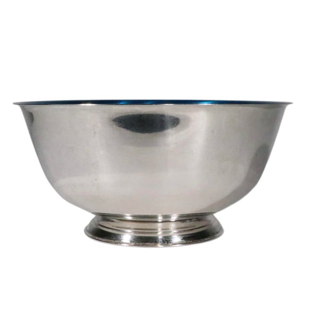 Mid-Century Modern Mid 20th Century Wm Rodgers Paul Revere Silver Plate Enameled Centerpiece Bowl With Blue Interior For Sale - Image 3 of 9