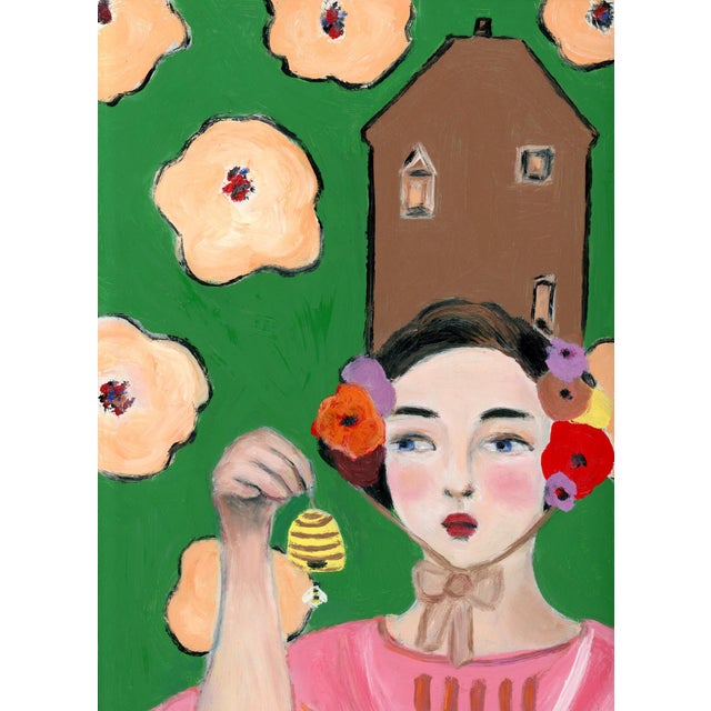 Figurative Adele, Beekeeper’s Daughter, Swedish Style, Mid Century Modern Oil Portrait Painting by Alexandra Swistak For Sale - Image 3 of 6