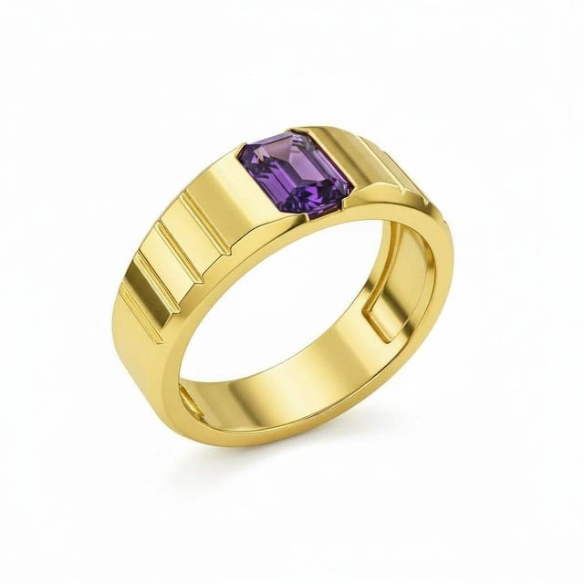 Amethyst Solitaire Ring for Men Silver, Gold, Size 9.5 For Sale - Image 6 of 6