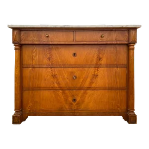 19th C. Pine Biedermeier Style Chest With Marble Top