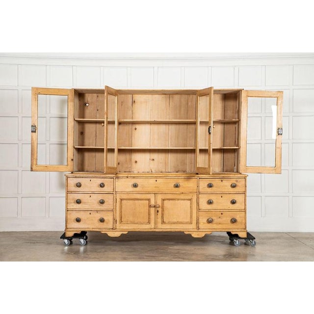 Circa 1820 monumental english georgian pine housekeepers cupboard new locks/keys fitted together w231 x d55 x h189 cm base...