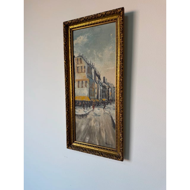 Mid-Century Modern 1960s Vintage Parisian Street Scene Impressionist Oil Painting on Board by Marron For Sale - Image 3 of 11