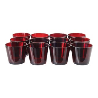 MCM Culver Cranberry Gold Glasses, 12pc For Sale