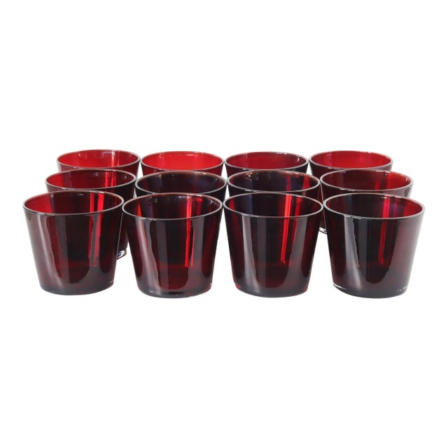 MCM Culver Cranberry Gold Glasses, 12pc For Sale