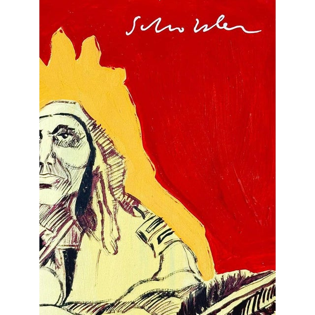 Native American 1980s In the Style of Fritz Scholder Drawing on Paper Painting For Sale - Image 3 of 5