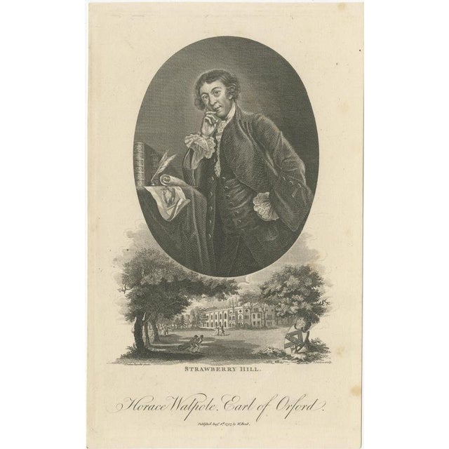 After Reynolds, Horace Walpole Portrait, Strawberry Hill, Engraving, 1787 For Sale - Image 9 of 9