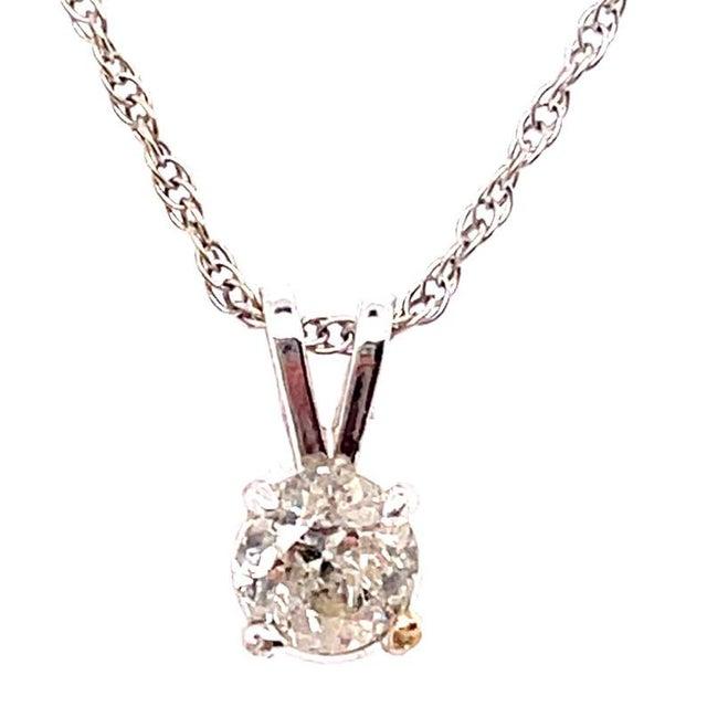 14 Karat White Gold Fancy Necklace With Diamond Round Pendant For Sale - Image 9 of 10