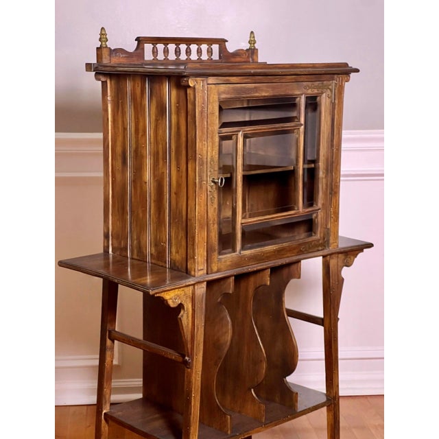 Art Nouveau Walnut Display or Music Cabinet With Beveled Glass and Easel Stand, C. 1910s For Sale - Image 9 of 17