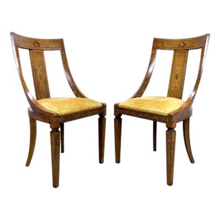 Antique 19th Century Inlaid French Empire Biedermeier Gondola Style Side Chairs For Sale