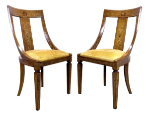 Antique 19th Century Inlaid French Empire Biedermeier Gondola Style Side Chairs