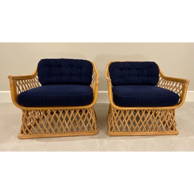 Wood Vintage Rattan Club Chairs For Sale - Image 7 of 10