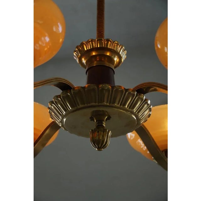Art Deco Four-Arm Pendant in Glass and Brass, Sweden, 1940s For Sale - Image 3 of 14