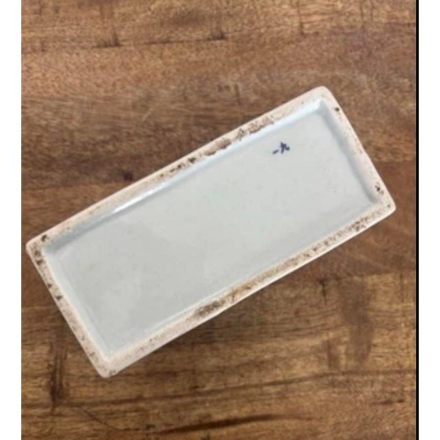 Mid 20th Century Vintage Mid Twentieth Century Delft Style Blue and White Flower Frog With Animal Motif For Sale - Image 5 of 7