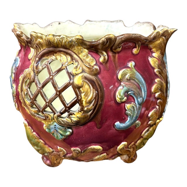 Majolica Footed Cachepot / Jardiniere, 20th Century For Sale