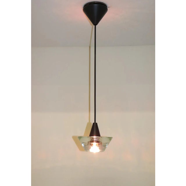 Pendant Low Voltage Murano Crystal Glass Lamp, Metal Parts Finish in Embossed Anthracite Grey Lacquered. Designed by Carlo...