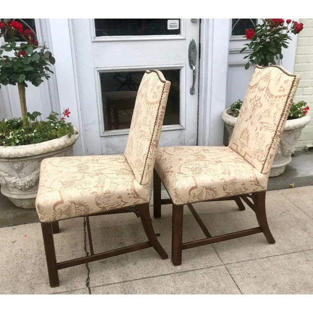 PRICED EACH! Fortuny Upholstered Antique Chinese Chippendale Designer Chair. It is one of two available.
