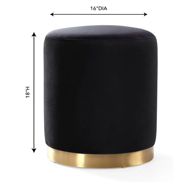 Transitional Opal Black Velvet Ottoman with Gold Base For Sale - Image 3 of 5