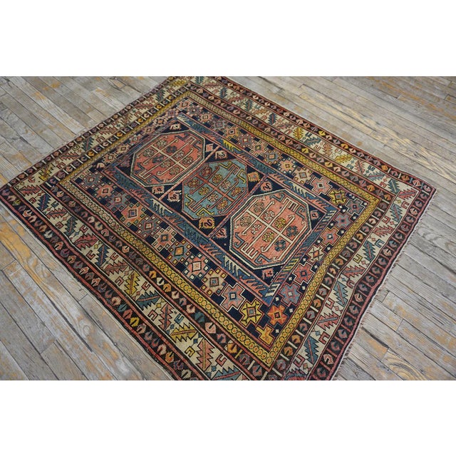 1930s Blue Geometric Tribal Antique Caucasian Shirvan Carpet 4' X 4'6'' Knotted Wool Rug For Sale - Image 11 of 11