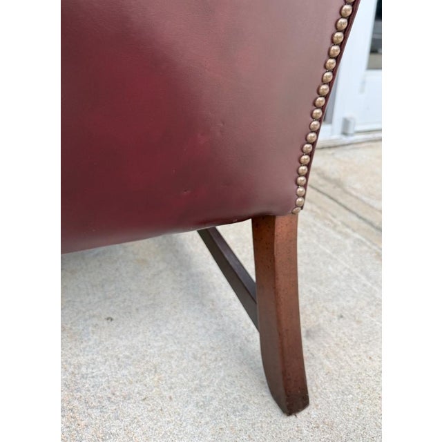 Pair of Vintage Maroon Leather Wingback Chairs by Classic Leather For Sale - Image 17 of 17