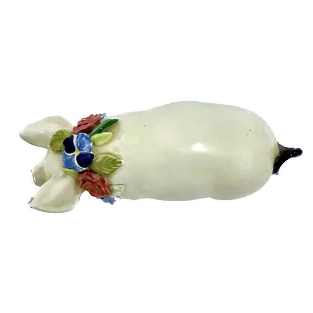1940s Majolica Pig Wearing Flowers Figurine For Sale - Image 5 of 8