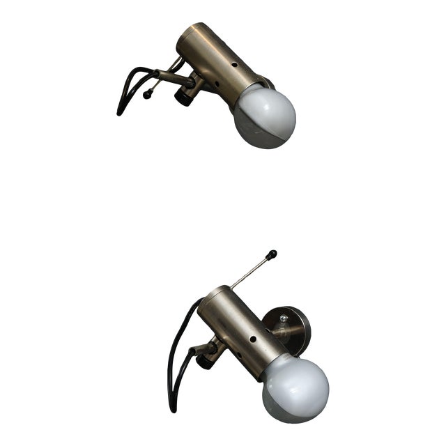 Sleek Minimalist Nickel Plated Bronze Sconces by Tito Agnoli for Oluce, C. 1960 For Sale