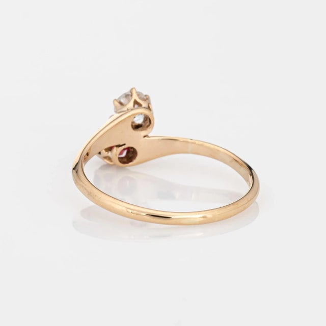Vintage Art Deco Diamond Ring Moi et Toi 14k Gold Sz 7 Synthetic Ruby For Sale - Image 4 of 6