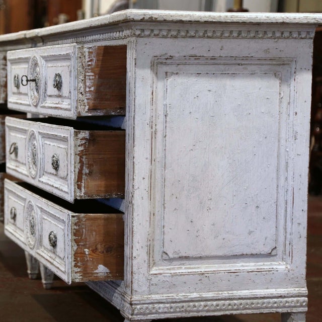 19th Century French Louis XVI Painted Commode With Medallion Drawers For Sale - Image 10 of 11
