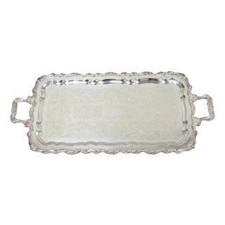 Vintage Sheridan Victorian Silver Plated Narrow Footed Serving Platter Bar Tray For Sale