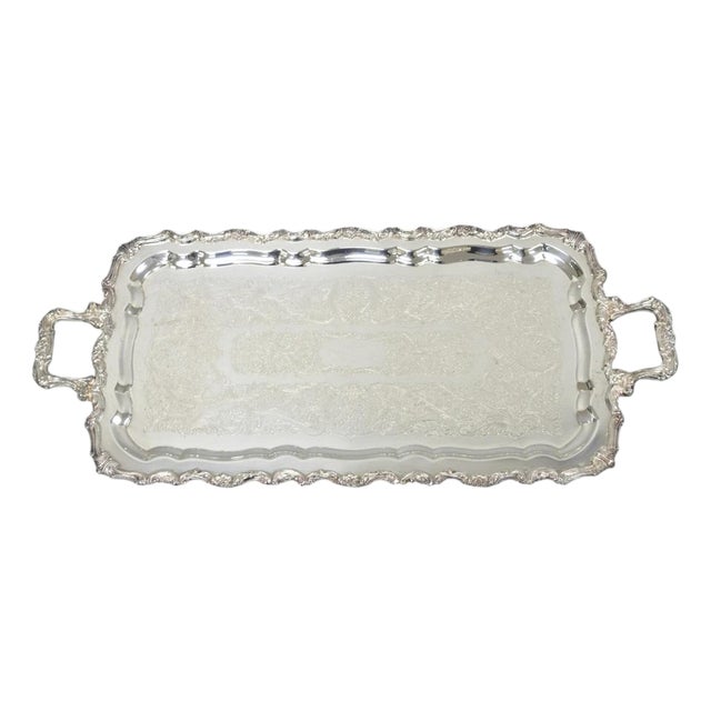 Vintage Sheridan Victorian Silver Plated Narrow Footed Serving Platter Bar Tray For Sale