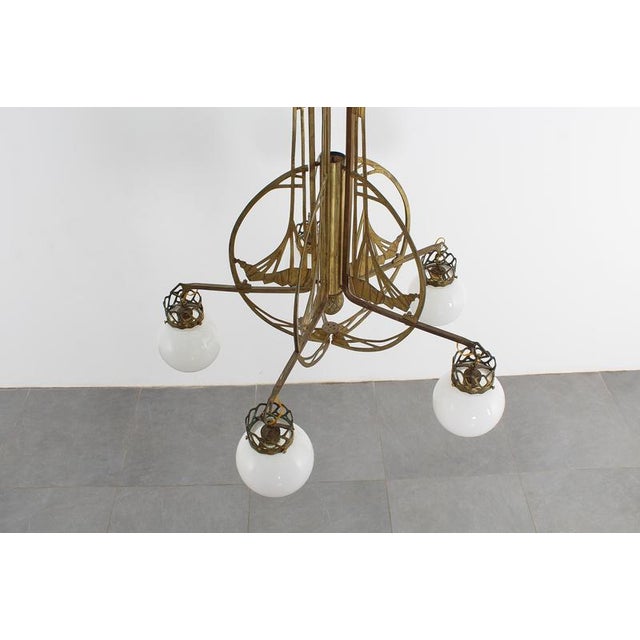 Art Nouveau Liberty Style Brass and Glass Chandelier Late Xix Sec Austria For Sale - Image 6 of 17